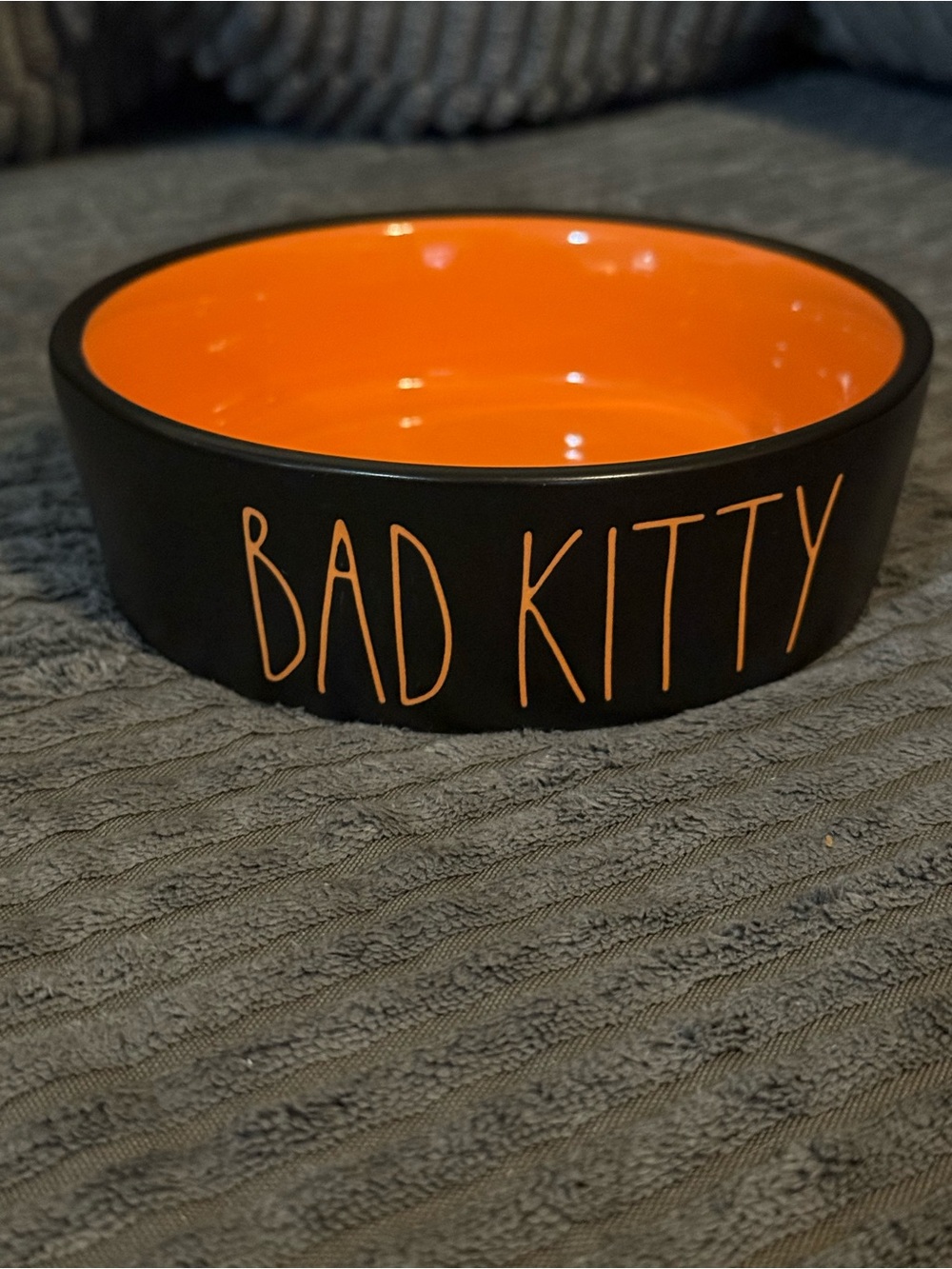 Rae Dunn ‘Bad Kitty’ Ceramic Cat 🐈⬛ Bowl - Black Exterior with Orange Interior